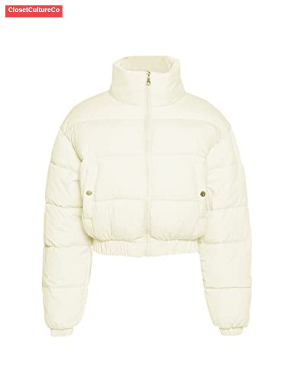 Cropped Puffer Jacket Quilted Winter Coat Full Zip Stand Collar